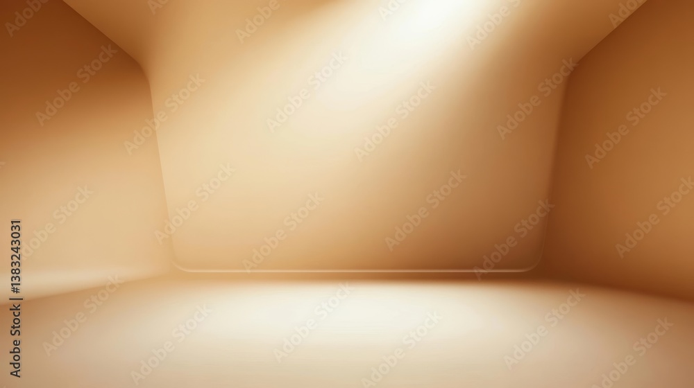 Poster warmth and light: a golden empty room bathed in a soft, singular ray of light creating a calming, se
