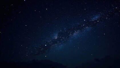 Naklejka premium Dark starry night sky with twinkling stars on a black canvas, universe, darksky, dark