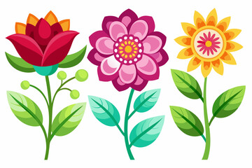 Set of Flower Vectors in Different Styles on White Background