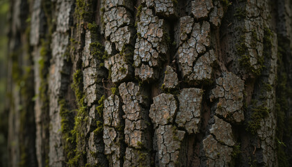 Obraz premium Textured Bark: A close-up view showcases the intricate textures and rugged beauty of aged tree bark, capturing the essence of time, growth, and resilience.