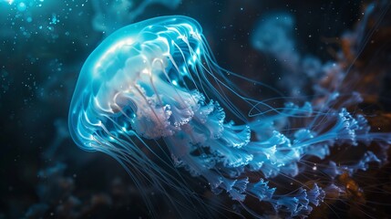 Vibrant Jellyfish Swimming Gracefully Underneath an Illuminated Stage