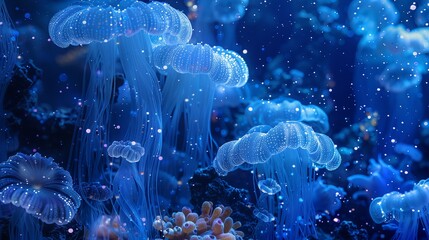 Glowing Jellyfish Dancing Gracefully in a Deep Blue Ocean Environment