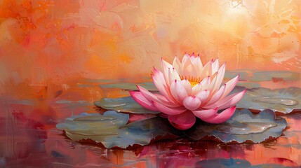 Serene Pink Lotus Flower Floating on a Calming Water Surface at Sunset