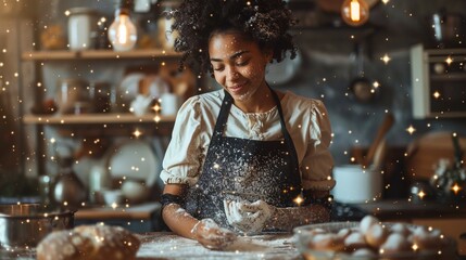 Baker Creating Magic with Dough in a Sparkling Kitchen Environment