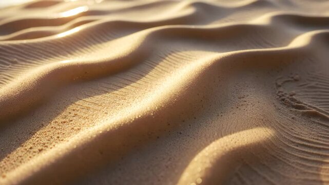 Golden Beige moist Sand texture serving as an organic background. Close-up sandy design, soft pastel hue, minimalistic nature backdrop, stunning beach.