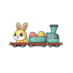 Cartoon Easter Train with Eggs and Bunnies