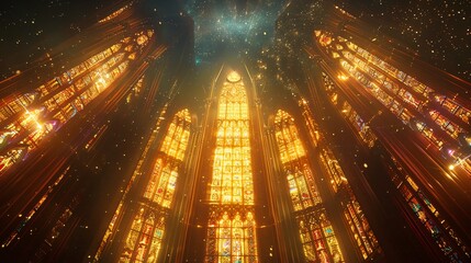 Vibrant Stained Glass Windows Illuminating the Celestial Beauty of a Church Monastery