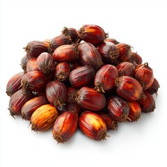 Obraz premium Pile of Fresh Ripe Palm Fruits Close Up Studio Shot Displaying Rich Colors and Textures on White Background