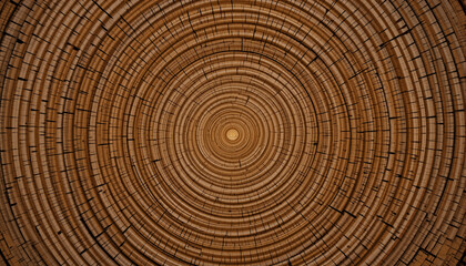 Naklejka premium Circular Wood Texture: An artistic shot revealing the intricate details of tree rings, capturing the passage of time and the natural patterns formed by growth and aging.