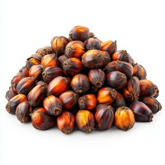 Obraz premium Pile of exotic palm fruits on a white background showcasing their unique texture and vibrant colors in a studio shot