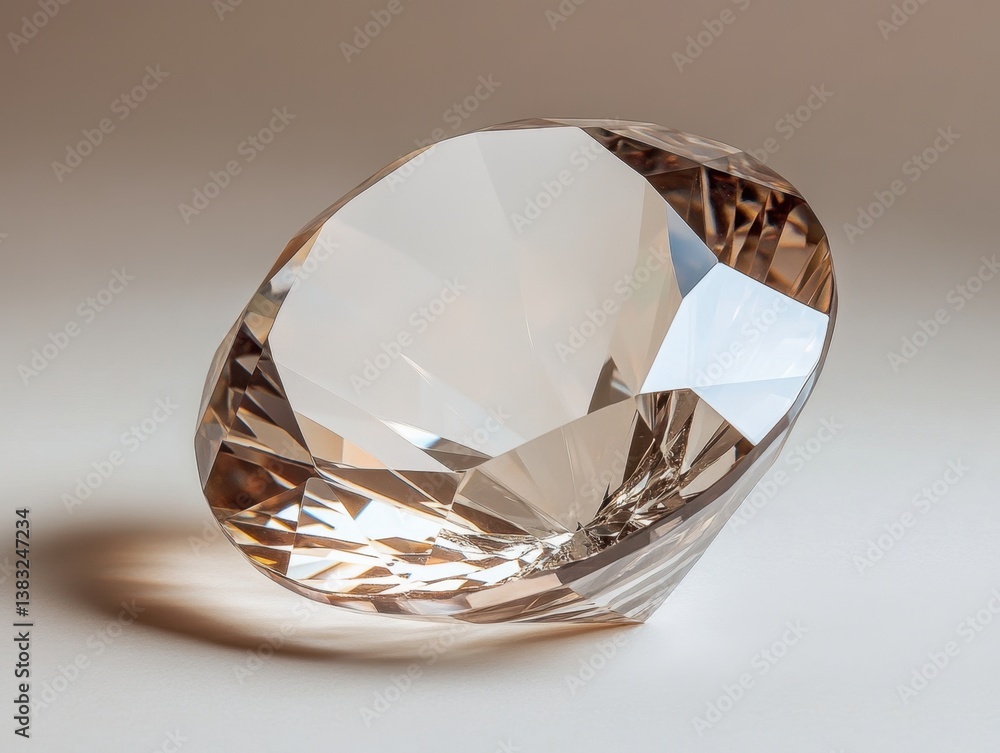 Poster gleaming crystal diamond with intricate facets on a neutral backdrop casting soft shadows for luxury