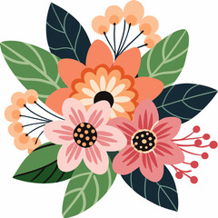 Beautiful romantic flower collection with roses, leaves, floral bouquets, flower compositions