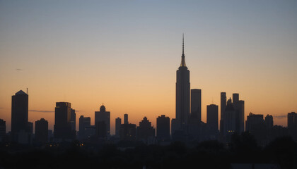 Fototapeta premium Skyline Silhouette: A stunning silhouette of the city skyline against a twilight sky, emphasizing the grandeur of the urban landscape during dusk.