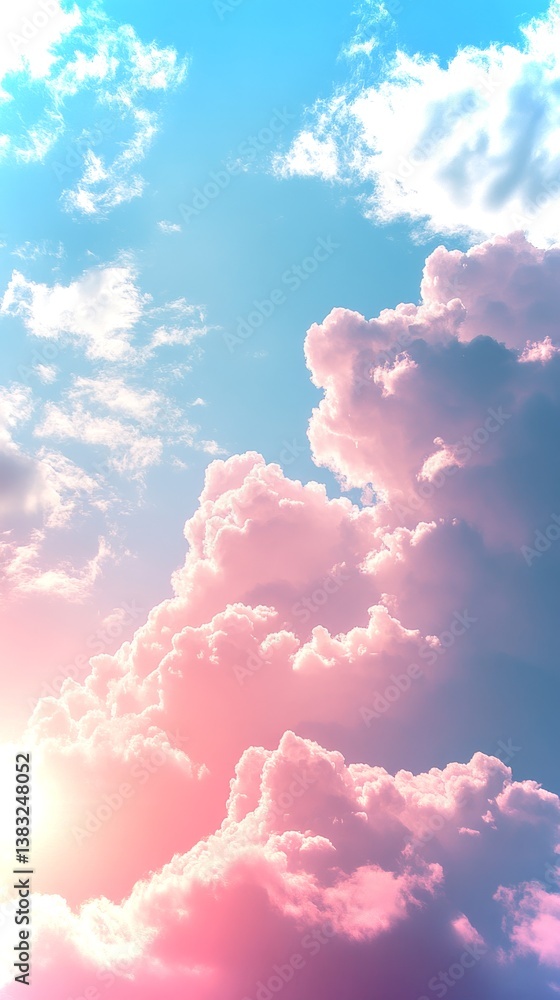 Poster pastel gradient background with soft clouds and bright light creating a serene atmosphere