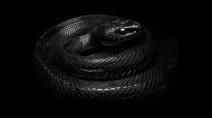Serpentine majesty: an enigmatic black serpent coiled in shadows, scales gleaming with ominous intensity.