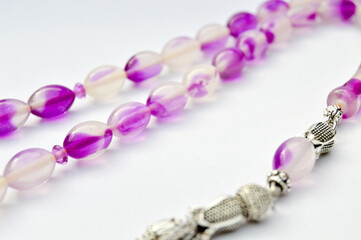 Purple and silver beads sequenced, short rosary, tespih tesbih