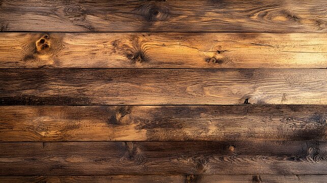 Rich brown wood texture background showing horizontal parallel planks with varied grain patterns and color tones perfect for rustic design projects.