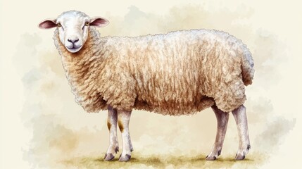 Fototapeta premium Sheep portrait, watercolor, farm, wool