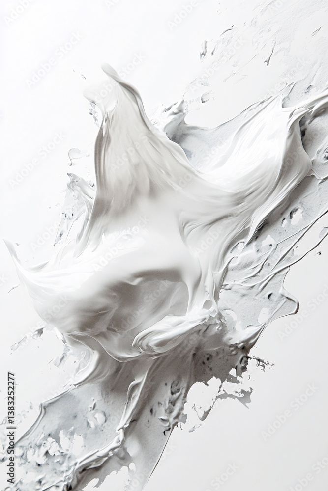 Poster White paint is splashing on white background forming interesting shapes