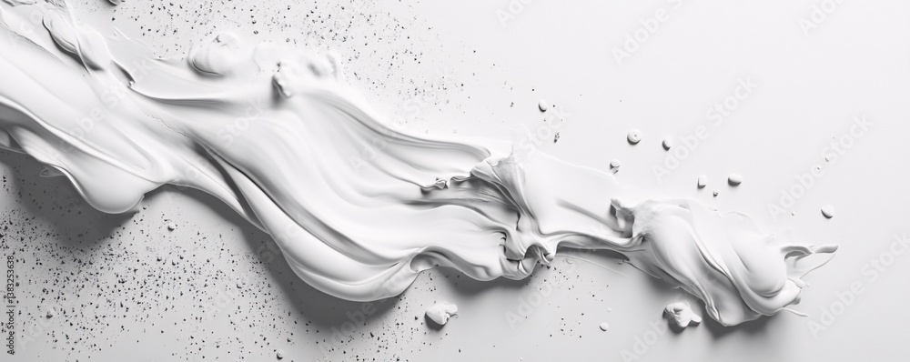 Poster white paint splashing, flowing, forming dynamic shape on white background