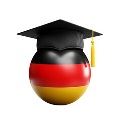 Germany Education Symbol with Graduation Cap on Globe Transparent Background

