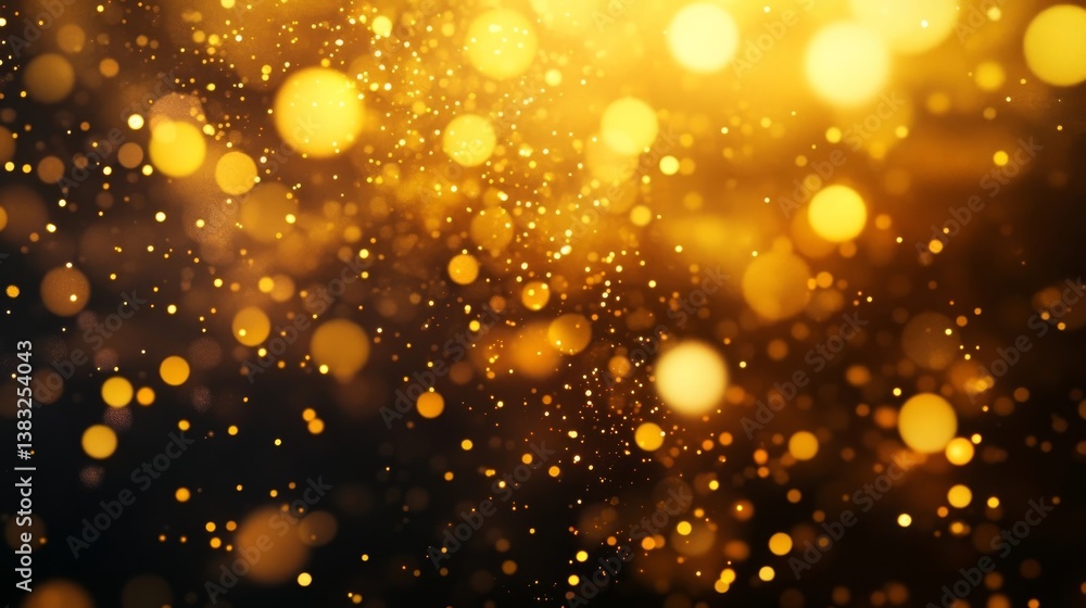 Poster celestial sparkle: a symphony of gold dust illuminating the darkness with a bokeh display of warm, e