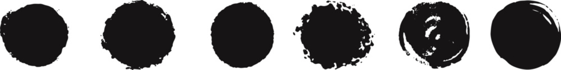 Round brush paint texture stroke shape set vector illustration isolated on white background.