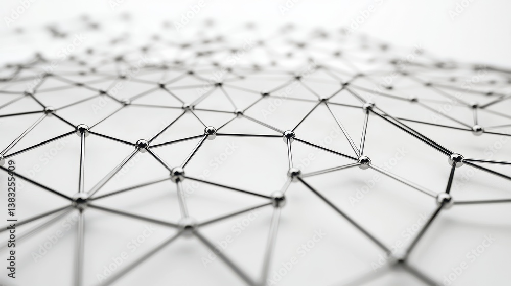 Poster Interconnected metals create a geometric network, forming a complex and visually striking structure against a white background, showcasing intricate patterns and precision.