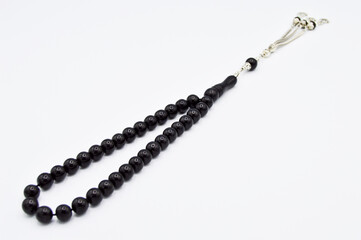 Fototapeta premium Oltu tespih tesbih, black and silver beads sequenced short rosary