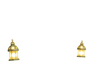 Two Glowing Ramadan Lanterns on Light Grey