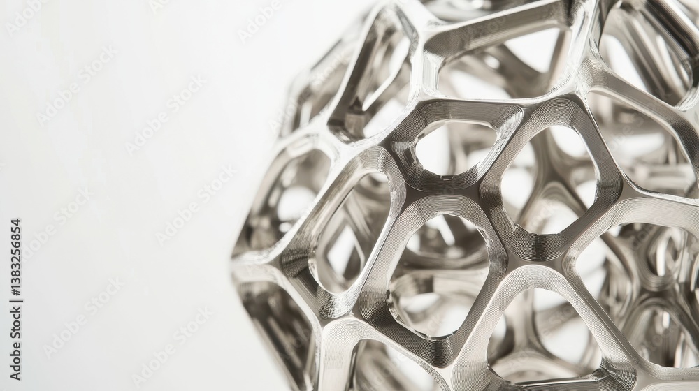 Poster Interconnected metals create a geometric network, forming a complex and visually striking structure against a white background, showcasing intricate patterns and precision.