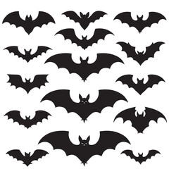 halloween bat, bat various black vector silhouettes 
