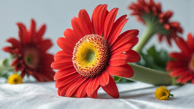 Gerbera or Hebras cut flowers are highly appropriate for creating a bouquet. Some of the blooms are dropping off.
