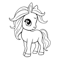 Pony Outline Vector Illustration for Coloring Book Pages, Black and White Cartoon Style