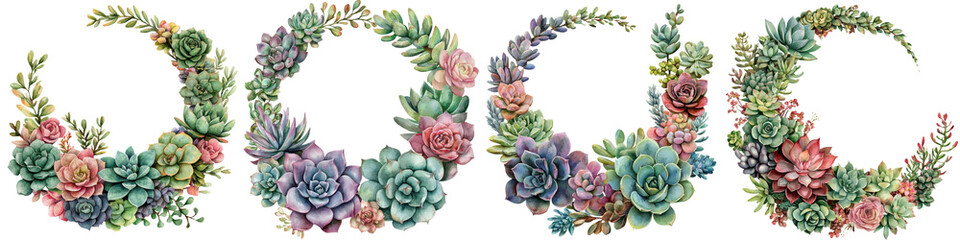 Decorative succulent plant arrangements in abstract shapes