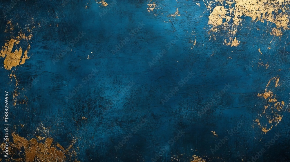 Poster textured azure canvas with gilded accents: a study in depth and shimmering elegance.