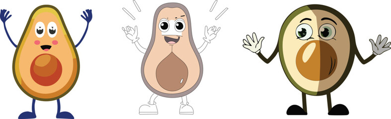 Happy avocado cartoon with smile and big eyes · Fun food character for healthy lifestyle, kids branding and packaging. Cute flat design for children’s illustrations, stickers and UI