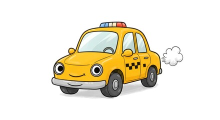 Obraz premium Cartoon Yellow Taxi Cab with Happy Face Driving Away