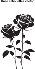 Black and white rose vector illustration with floral and vintage design elements