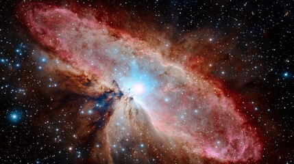 Obraz premium A stunning cosmic image showcasing a colorful nebula surrounded by twinkling stars, illustrating the beauty of the universe.