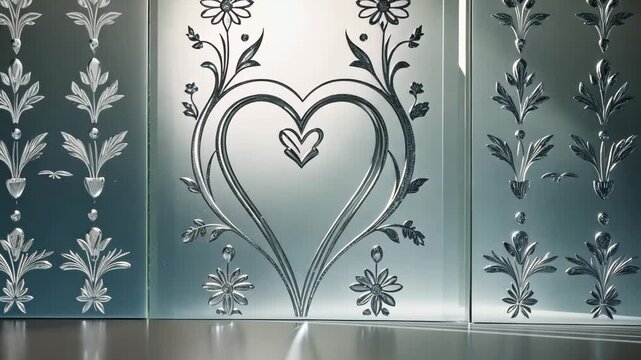 Frosted window with patterned curves.