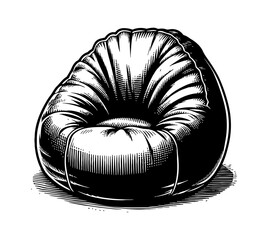 Obraz premium Detailed Black and White Engraving Style Illustration of a Beanbag Chair