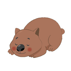 Cute wombat sleeping, cartoon clipart character, animal in flat style. Vector design isolated on white background for print, pattern, greeting card
