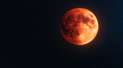 Fototapeta premium A stunning red moon shines brightly against a starry backdrop, creating a captivating celestial scene.