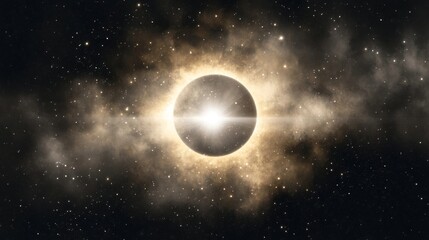 Obraz premium Celestial spectacle: a brilliant eclipse displayed against a starry canvas of cosmic dust and glowing radiance.