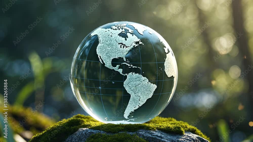 Poster glass globe within a natural setting representing the concept of environment and conservation.