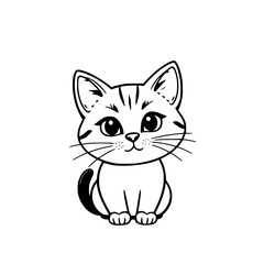 Cute Cat Illustration Black and White Line Art