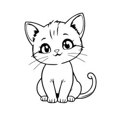 Kitten Illustration Cartoon Style Black and White Line Art