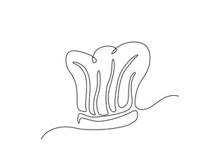 Chef hat outline drawing illustration. one continuous line drawing of cook hat uniform.