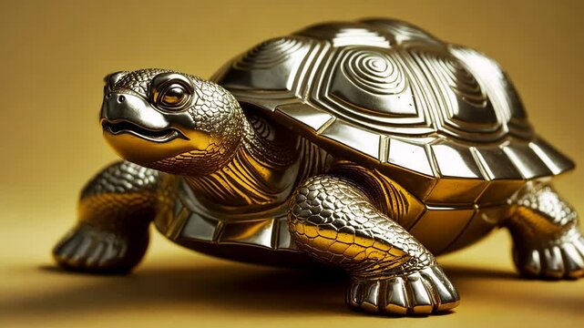 Feng-shui turtle in gold on a yellow backdrop